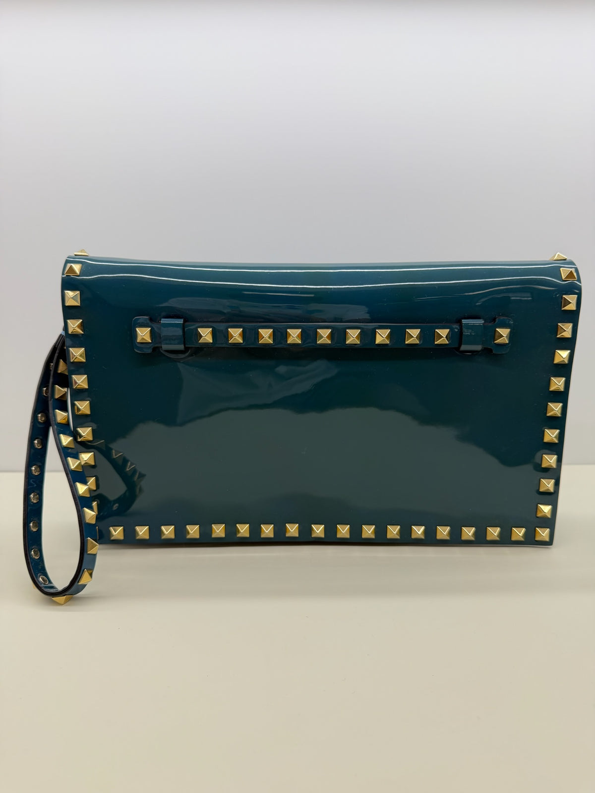Valentino Garavani Nappa Rockstud Wristlet Clutch patent leather