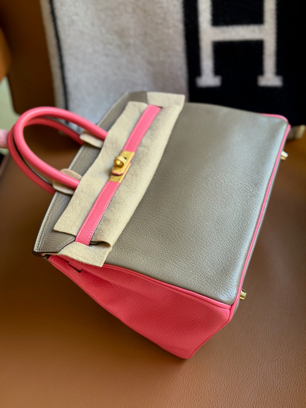Hermes Epsom Horseshoe Birkin 30 Gris Mouette Rose Azalee