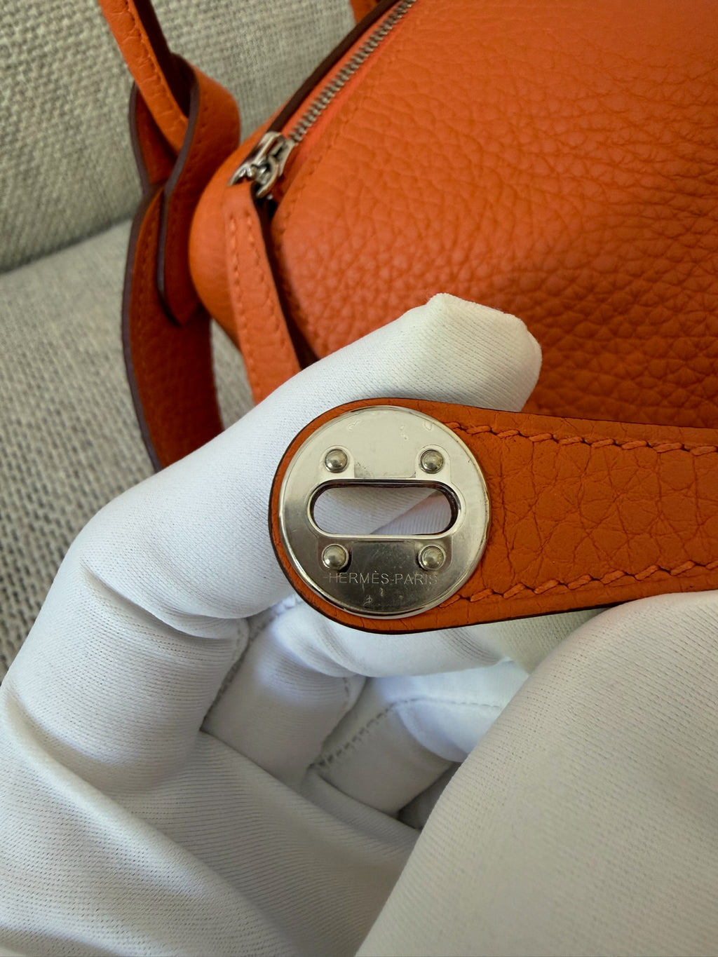 Hermes Taurillon Clemence Mini Lindy 20 Orange Minium