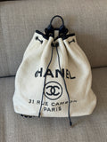 Chanel White Straw Deauville Backpack