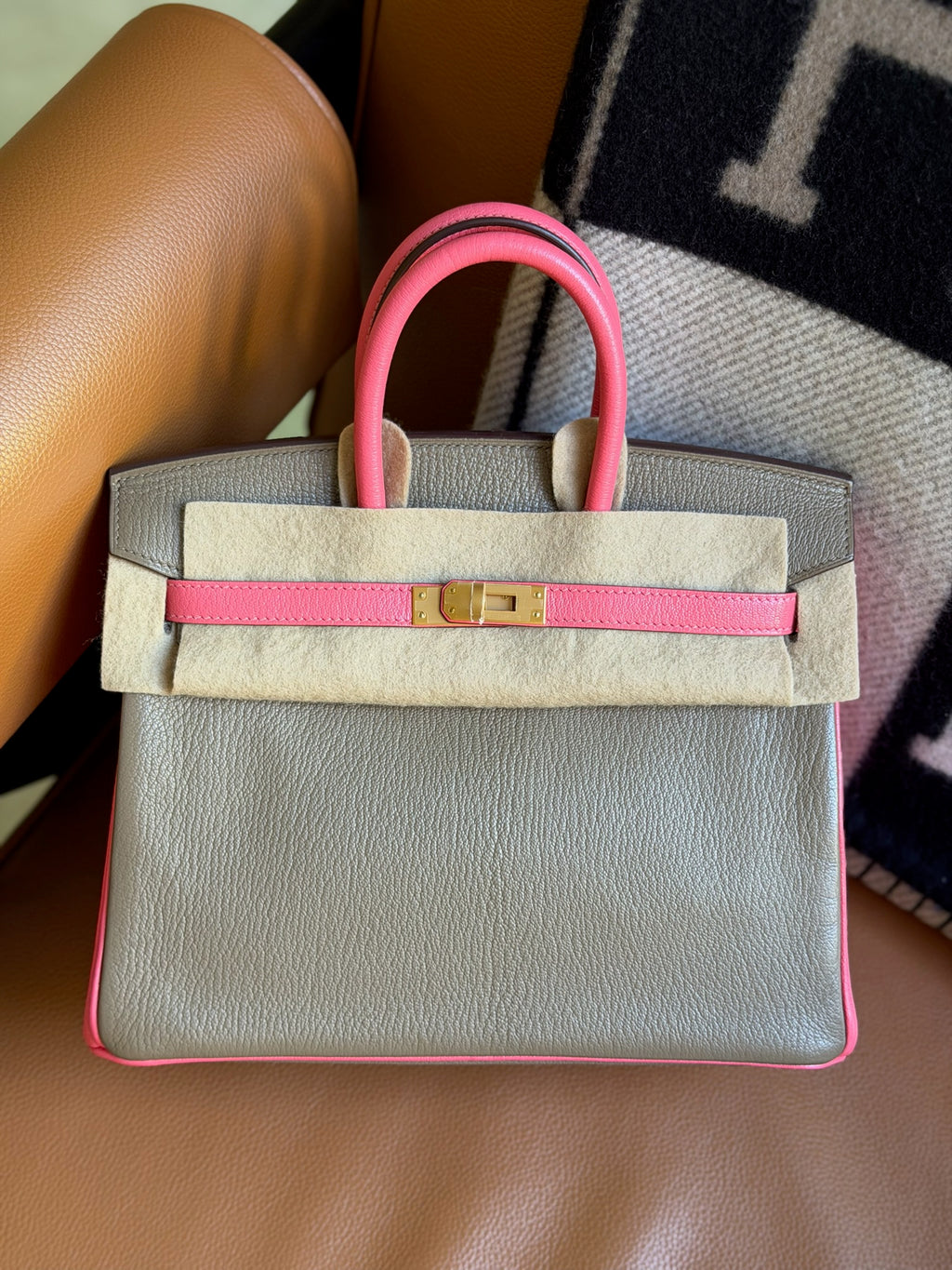 Hermes Epsom Horseshoe Birkin 30 Gris Mouette Rose Azalee
