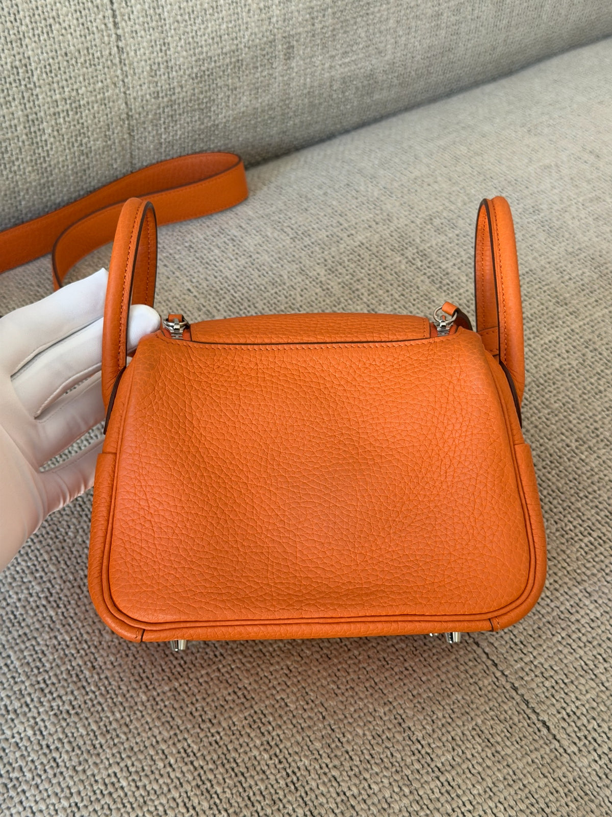 Hermes Taurillon Clemence Mini Lindy 20 Orange Minium