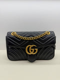 Gucci Calfskin Matelasse Small GG Marmont Shoulder Bag Black