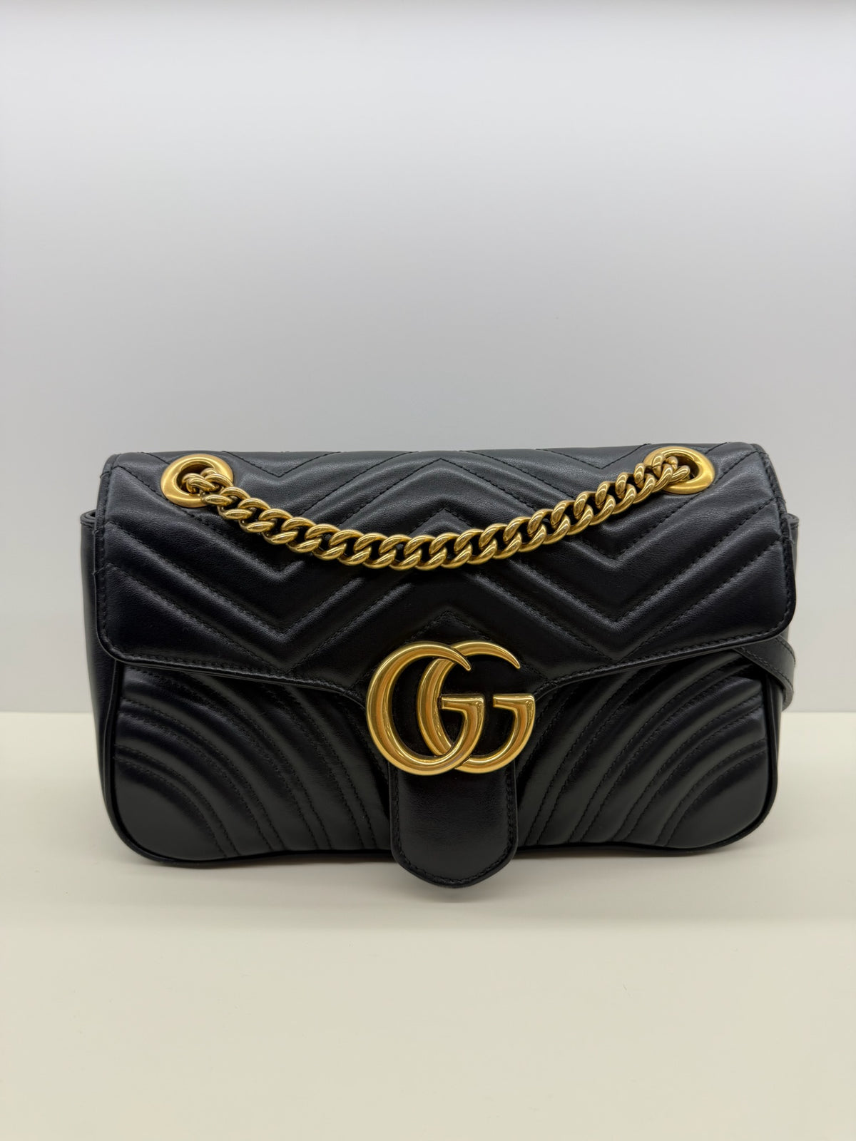 Gucci Calfskin Matelasse Small GG Marmont Shoulder Bag Black