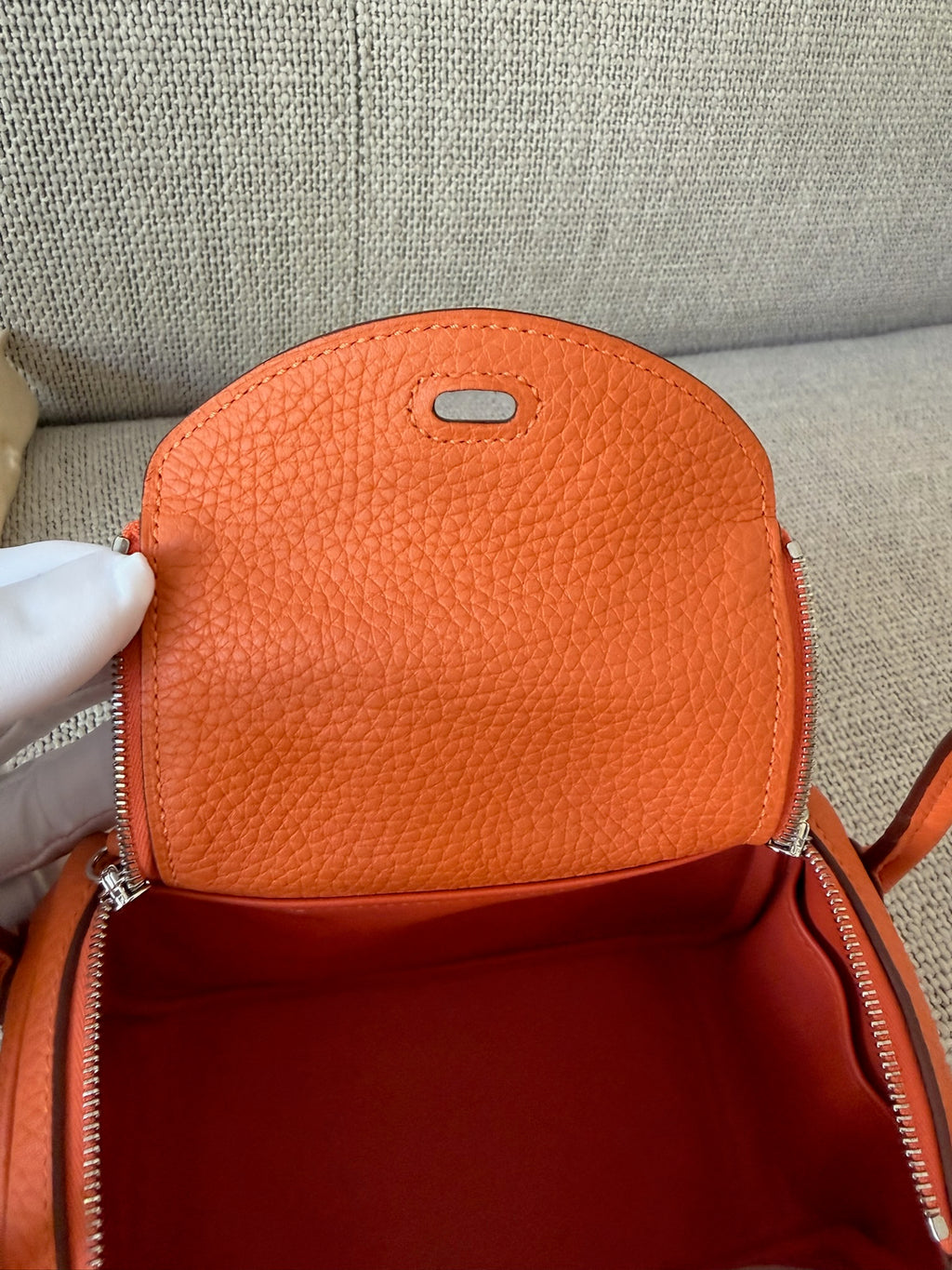 Hermes Taurillon Clemence Mini Lindy 20 Orange Minium