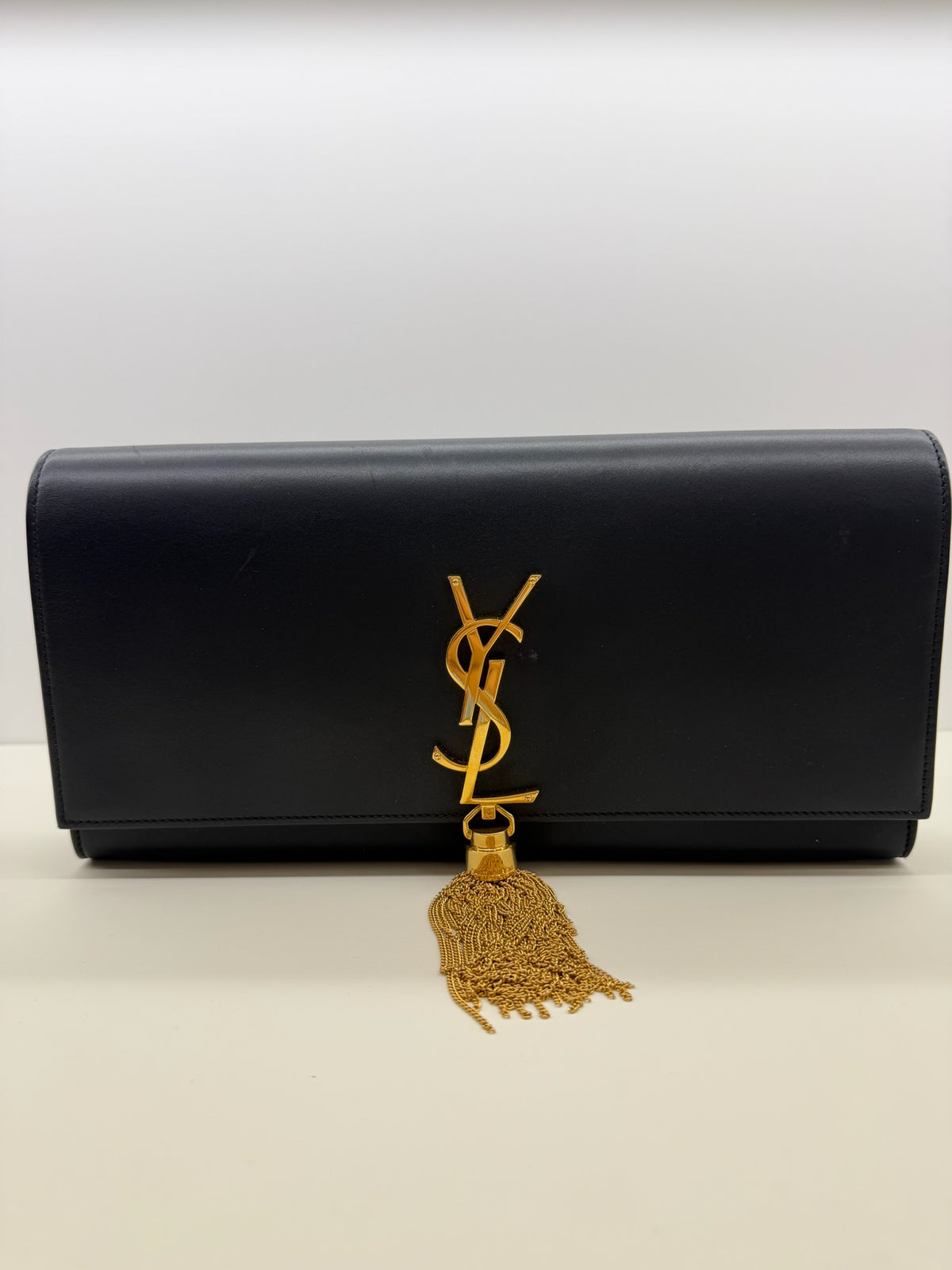 Saint Laurent Calfskin Classic Monogram Tassel Clutch Black