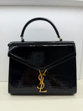 Saint Laurent Calfskin Crocodile Embossed Medium Classic Monogram Cassandra Top Handle Black