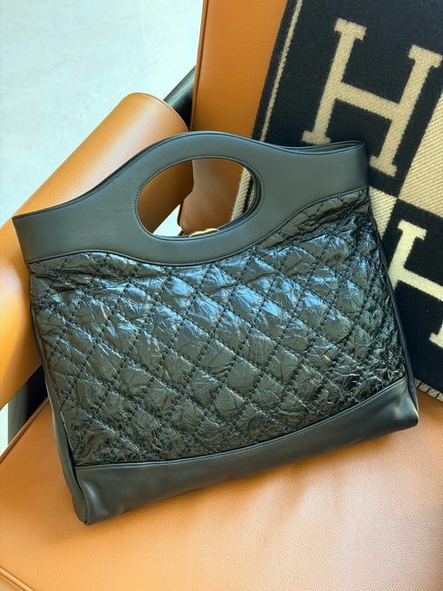 Chanel Crumpled Calfskin Quilted 31 Large Shopping Bag Black 18k
