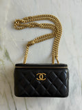 Chanel Vanity w/chain, black gold
