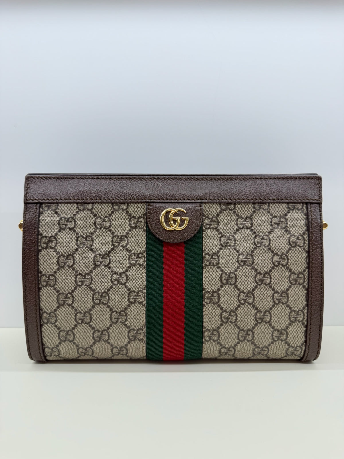 Gucci GG Supreme Monogram Web Small Ophidia Chain Shoulder Bag Brown