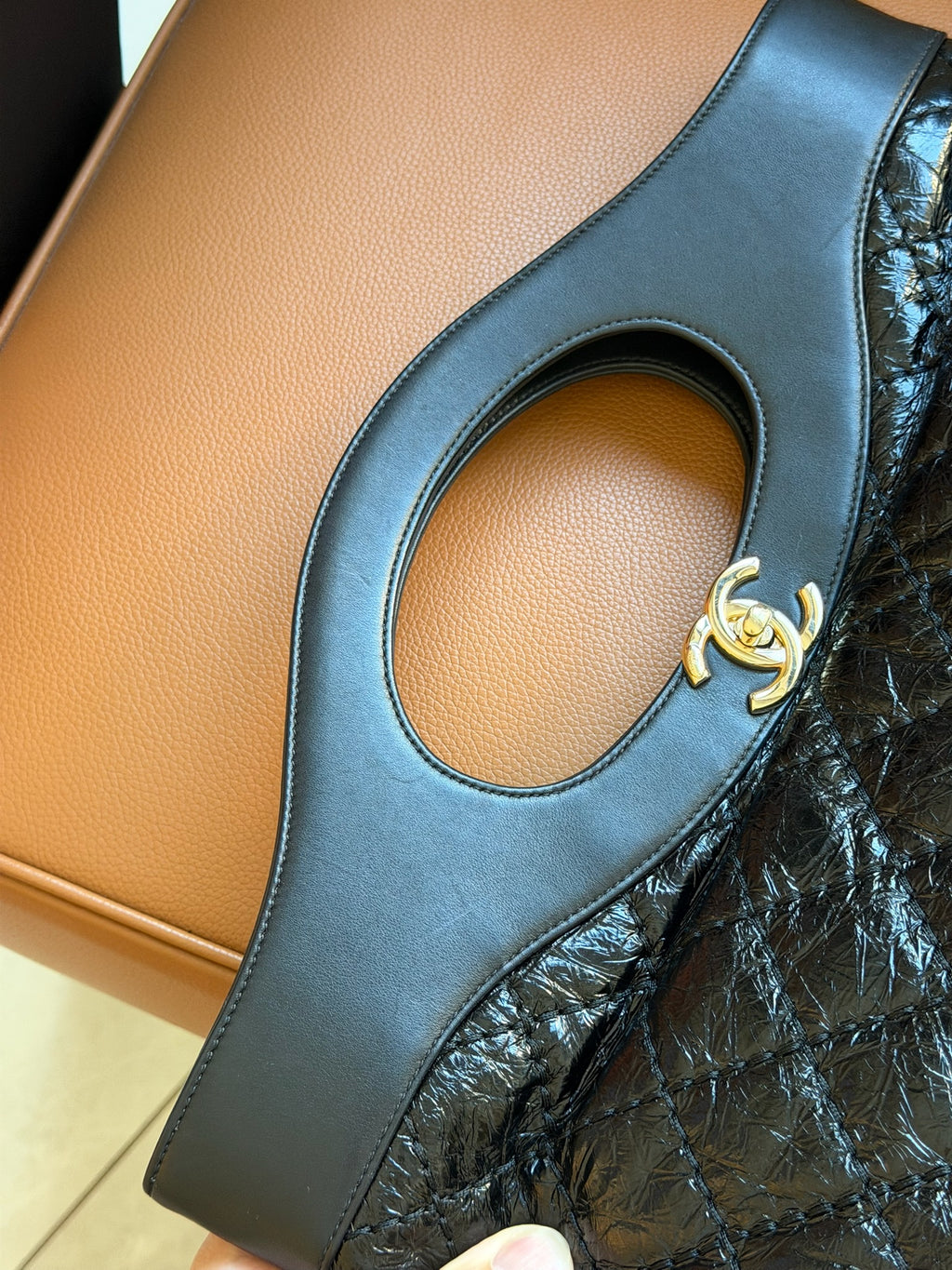 Chanel Crumpled Calfskin Quilted 31 Large Shopping Bag Black 18k