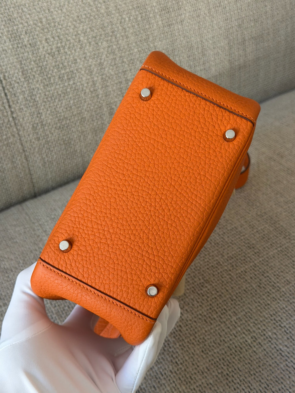Hermes Taurillon Clemence Mini Lindy 20 Orange Minium