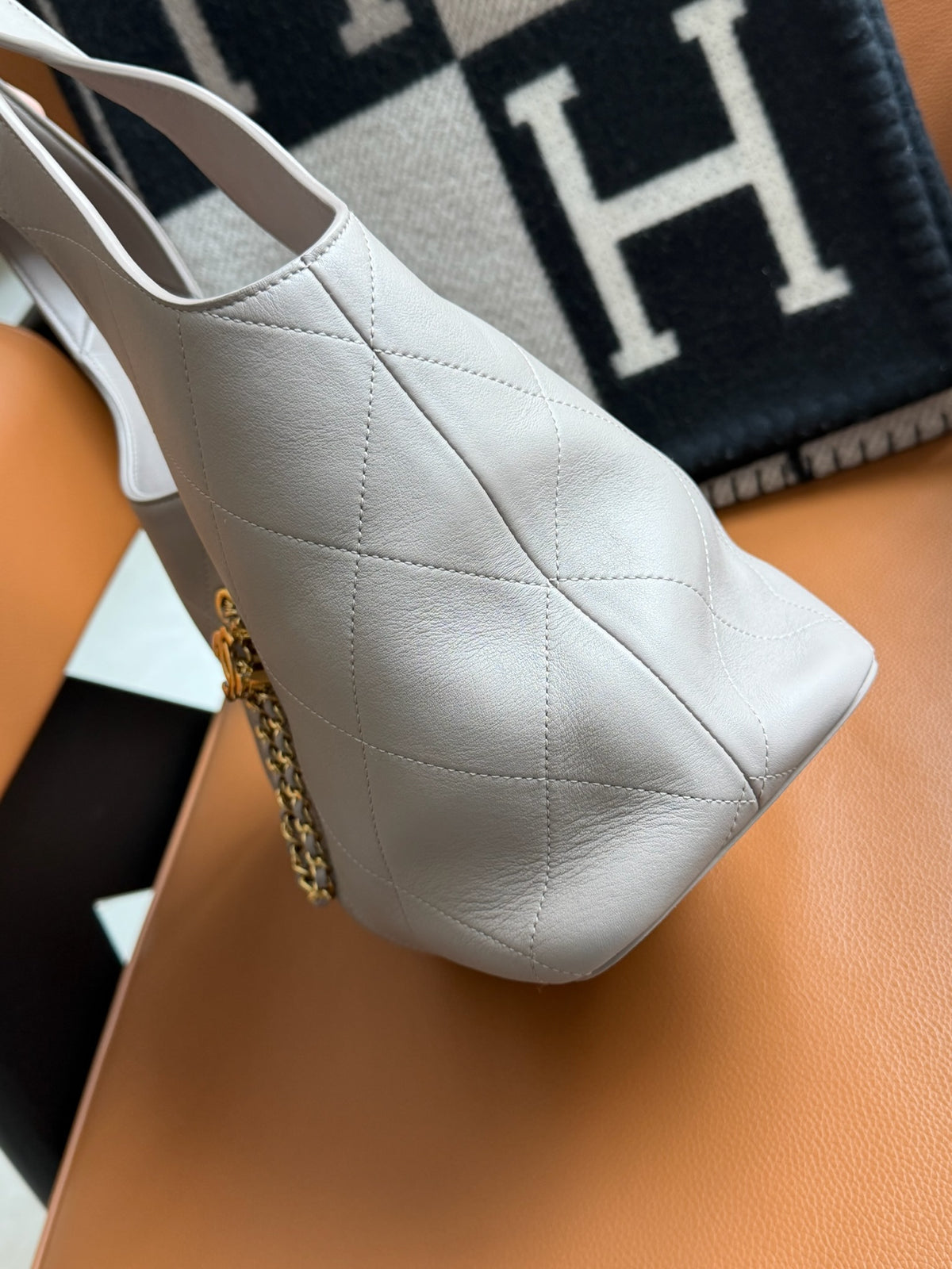 Chanel Calfskin Quilted Small Shopping Bag  Dark Grey