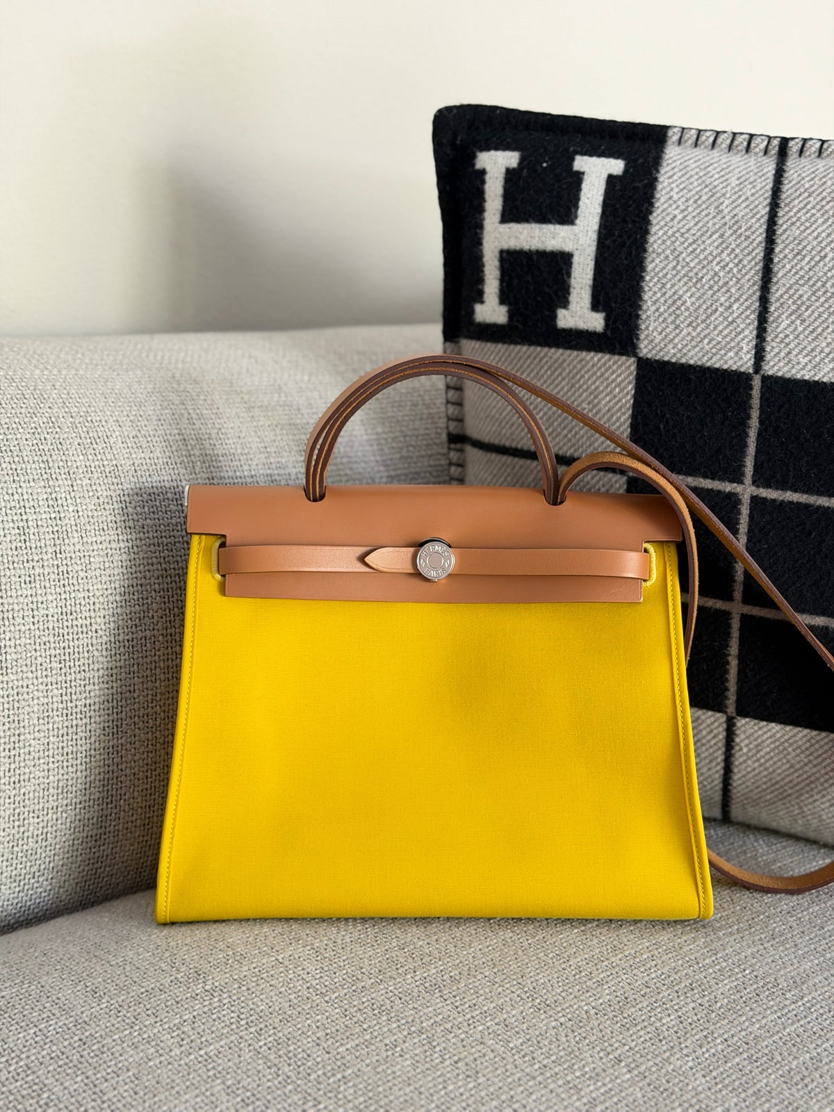 Hermes Herbag Zip 31 Yellow Canvas